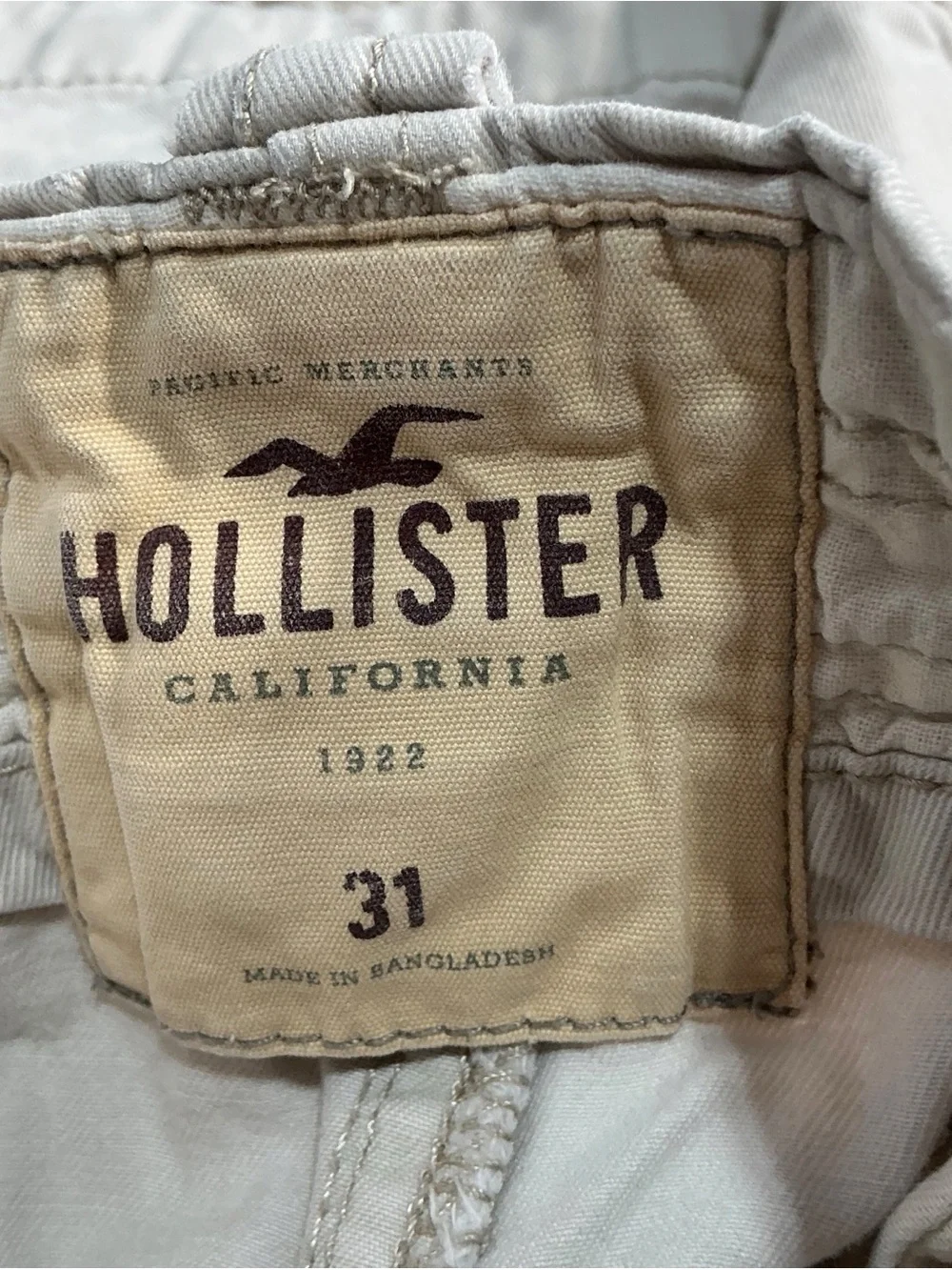 Hollister Beige Button Fly Khaki Cargo Utility Shorts